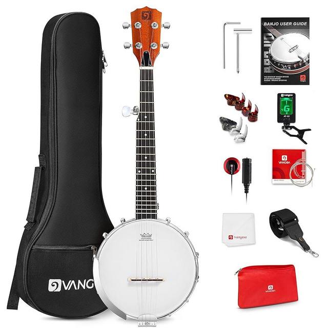 Vangoa 5 String Banjo 26 Inch, MINI Travel Banjo, Banjo Beginner Kit with Remo Head, Open Back & Closed Solid Back with beginner Kit, Comfortable Carrying Bag