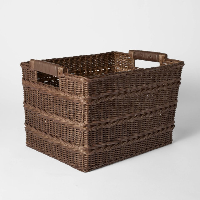 Rectangle Rattan Decorative Basket Dark Brown - Threshold™ designed with Studio McGee