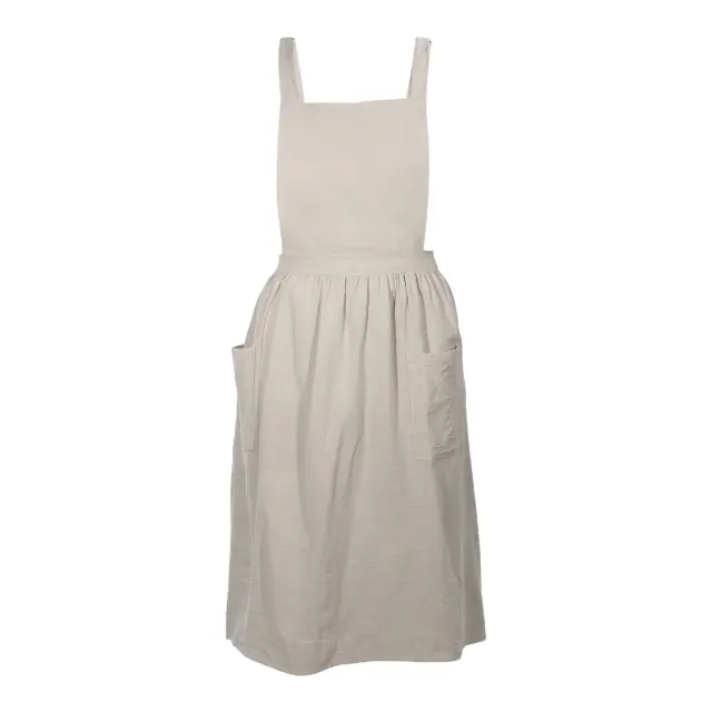 Unique Bargains Women's Cross Back Apron with Pockets Beige 1 Pc