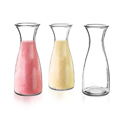 3-Piece Glass Carafe Set – 1 Liter Pitchers for Party – 10 Inch Tall Jugs– Water or Milk Bottles