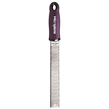 Microplane Premium Zester Grater - made in USA stainless steel blade - for zesting citrus and grating cheese - soft touch handle - Eggplant
