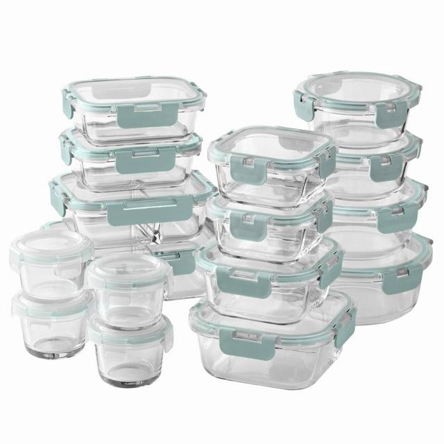 Cook With Color 32pc Glass Food Storage Container Set Teal: Borosilicate Glass, Freezer & Dishwasher Safe, Polypropylene Lids