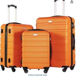 Coolife Luggage 3 Piece Set Suitcase Spinner Hardshell Lightweight TSA Lock (orange, 20/24/28)