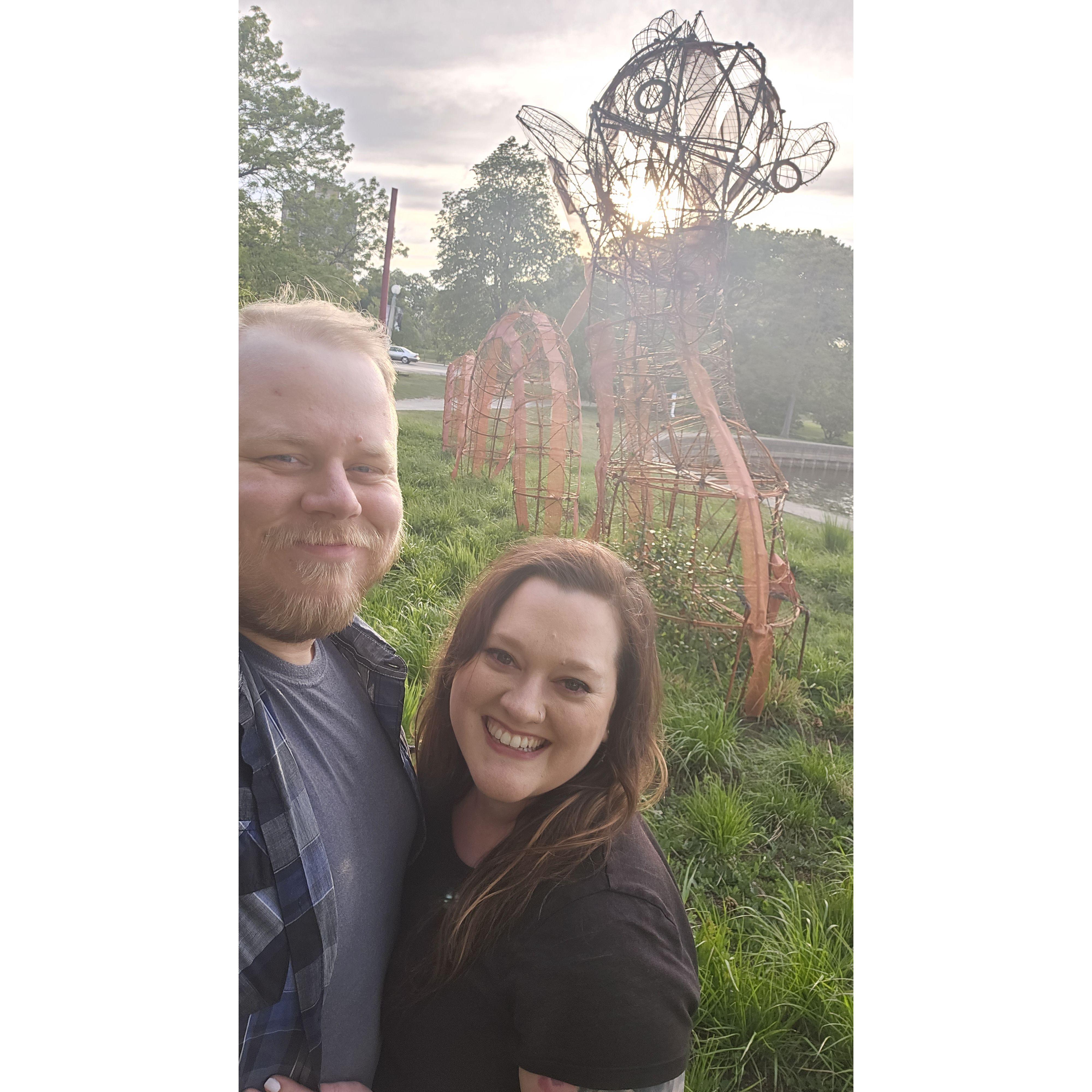 Johnny tried to propose near this sculpture about 5 minutes after this photo. But a mother goose honked at us until we left...