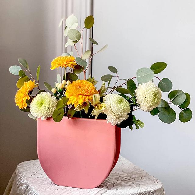 Rhapsody Studio Ceramic Vase - Tea Rose | Half Round Vase, Vases for Decor, Vases for Flowers, Aesthetic Room Decor, Flower Vase, Decorative Vases for Home Decor, Vases for Living Room Decorations
