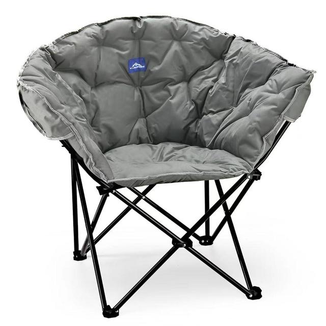 WUROMISE Oversized Padded Moon Leisure Portable Stable Comfortable Folding Chair with Carry Bag for Camping,Outdoor,Garden,Party,Supports 330LBS, Black (Grey)