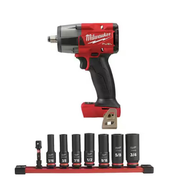 Milwaukee M18 FUEL GEN-2 18V Lithium-Ion Mid Torque Brushless Cordless 1/2 in. Impact Wrench with Socket Set (8-Piece) 2962-20-49-66-7024