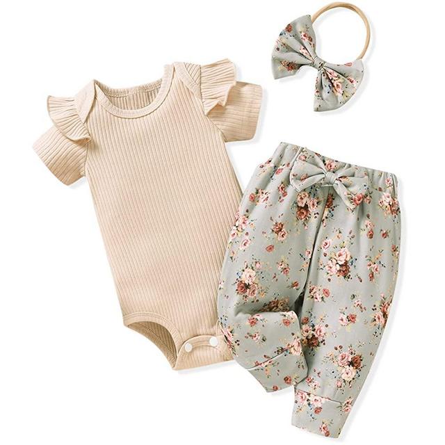 Baby Girls Ribbed Bodysuit Pants Outfits Spring Summer Clothes