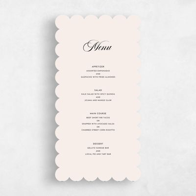 Beige Scalloped Wedding Menu - Wilmington