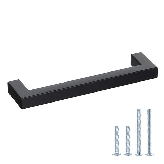 10 Pack Goldenwarm Black Square Bar Cabinet Pull Drawer Handle Stainless Steel Modern Hardware for Kitchen and Bathroom Cabinets Cupboard,Center to Center 5in(128mm) Kitchen Cupboard Handles