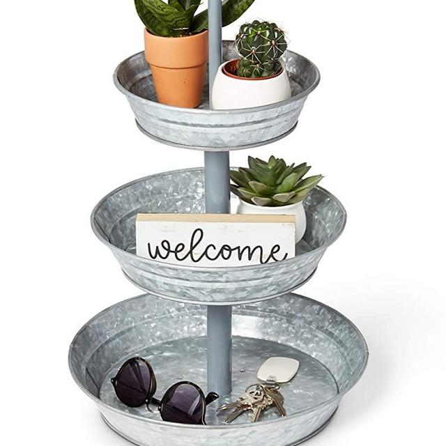 Galvanized 3 Tier Serving Tray Vintage Farmhouse Indoor/Outdoor Party and Holiday Rustic Decor, Dessert, Fruit, Appetizer and More, Kitchen, Dining, Bathroom, Home and Garden Display Stand By Cleriece