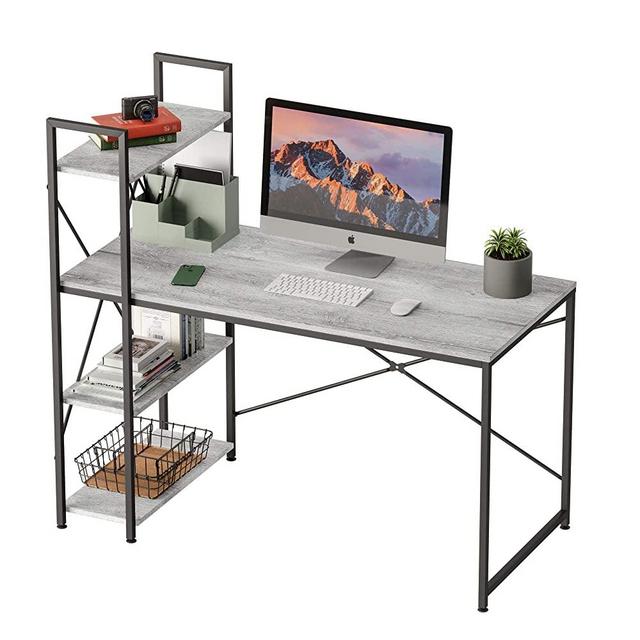 Bestier Computer Desk with Storage Shelves 47 Inch Home Office Desk Writing Table (Wash White, 47 Inch)