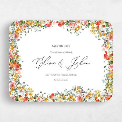 White Rounded Wedding Save the Date - Pourpier Landscape
