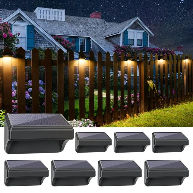 Aulanto Solar Fence Lights with Warm White and RGB Lock Mode, 8pack Color Glow Light for Fence IP65Waterproof Solar Outdoor Lights for Fence Outside Solar Deck Lights for Wall Deck, Step, Yard, Garden