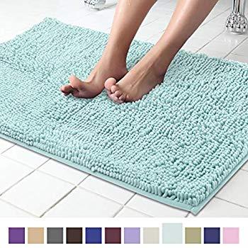 MAYSHINE 20x32 Inches Non-Slip Bathroom Rug Shag Shower Mat Machine Washable Bath Mats with Water Absorbent Soft Microfibers of Spa Blue