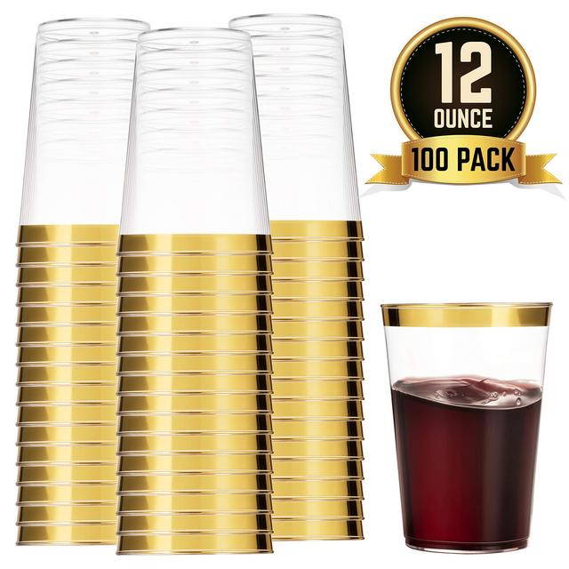 Amazon - Gold Rimmed Plastic Cups 12 Oz Cups (100)