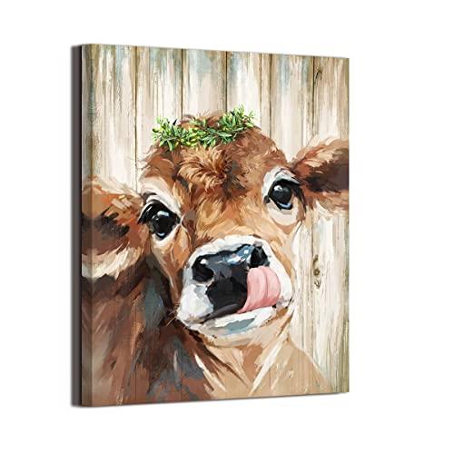 Country Farmhouse Bathroom Cute Cow Decor canvas print picture wall art retro style nice present Placed in Home Bedroom Office Study fireplace kitchen Bedroom Dining Room 12”X16“
