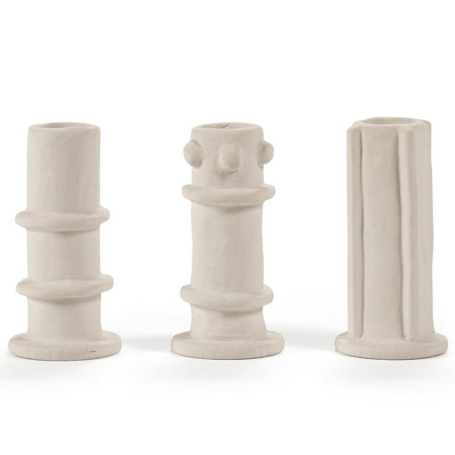 Serax Molly Candle Holder | Off-White Stoneware with Matte Finish | Set of 3 | Modern Home Decor for Living Room & Table | Mix & Match Decorative Set (03)