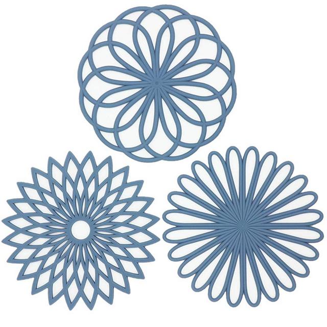 Blue Pot Holders for Kitchen, Trivets for Hot Pots and Pans,Silicone Mat, Hot Pads Silicone Trivet, Silicone Pot Holders, Potholders, Table Pad, Multi-use Flower Heat Resistant Mat, Hotpads