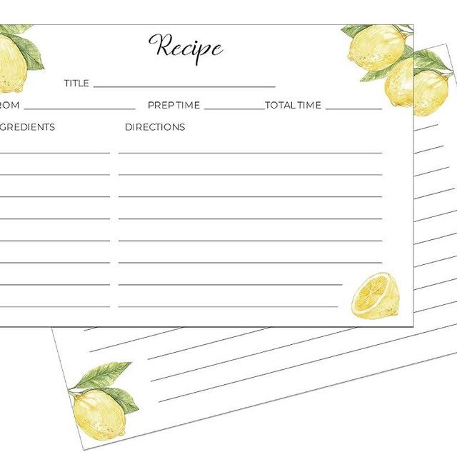 Heart&Berry Lemon Recipe Cards 4x6 Double Sided - Set Of 50 Thick Recipe Cards
