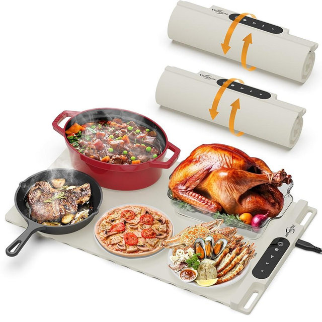 WELLPEAK Electric Warming Mat for Food (2-Pack)-Full Surface Fast Heating Silicone Warmer Tray with 3-Level Temperature, Auto-Off, Raised Feet for Table Protection, for Gatherings, Parties,Home Buffet