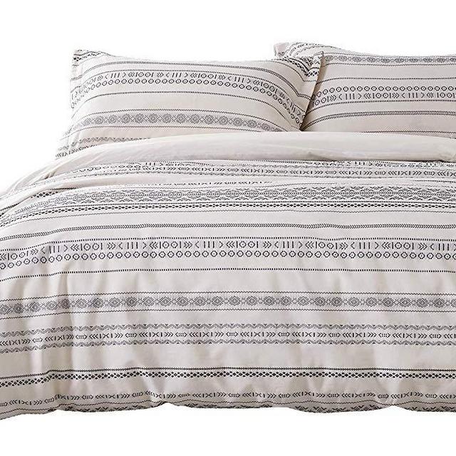 PHF Cotton Boho Yarn Dyed Duvet Cover Set Cozy Soft Home Decoration for Winter King Size Ivory
