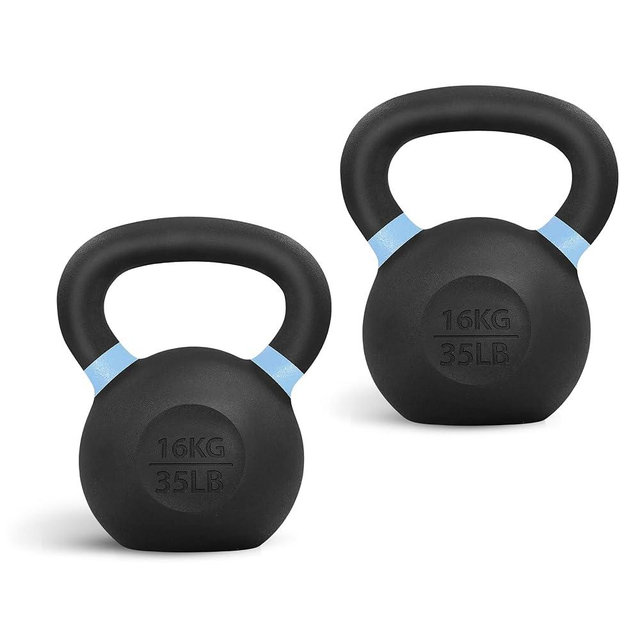 Yes4All Powder Coated Kettlebell, Cast Iron Core Kettlebells with Non-Slip Handle & Flat Bottom for Conditioning, Heavy Duty for Strength Training, 9lb to 71lb - Single & Pair