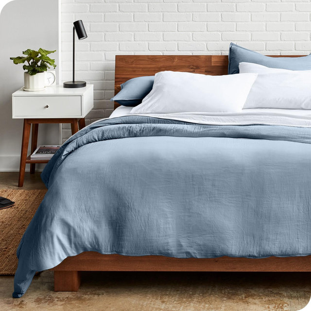 Sandwashed Microfiber Dusty Blue King/Cal King Duvet Cover and Sham Set by Bare Home