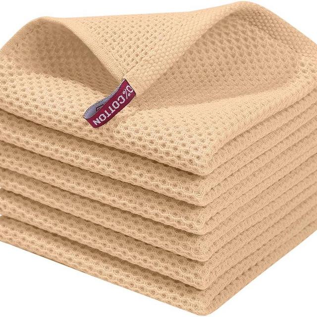 Homaxy 100% Cotton Waffle Weave Kitchen Dish Cloths, Ultra Soft Absorbent Quick Drying Dish Towels, 12 x 12 Inches, 6-Pack, Apricot