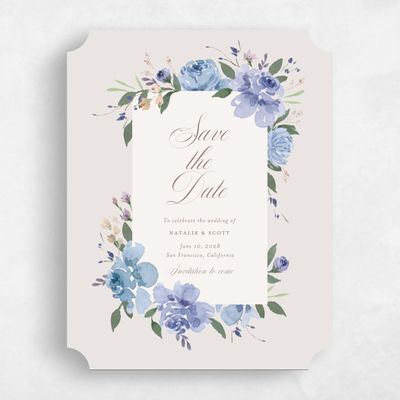 Blue Ticket Wedding Save the Date - Reagan Portrait