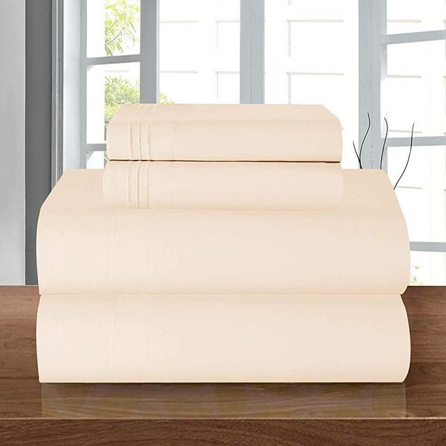 Elegant Comfort Luxury Soft 1500 Thread Count Egyptian 4-Piece Premium Hotel Quality Wrinkle Resistant Coziest Bedding Set, All Around Elastic Fitted Sheet, Deep Pocket up to 16inch, Queen, Cream