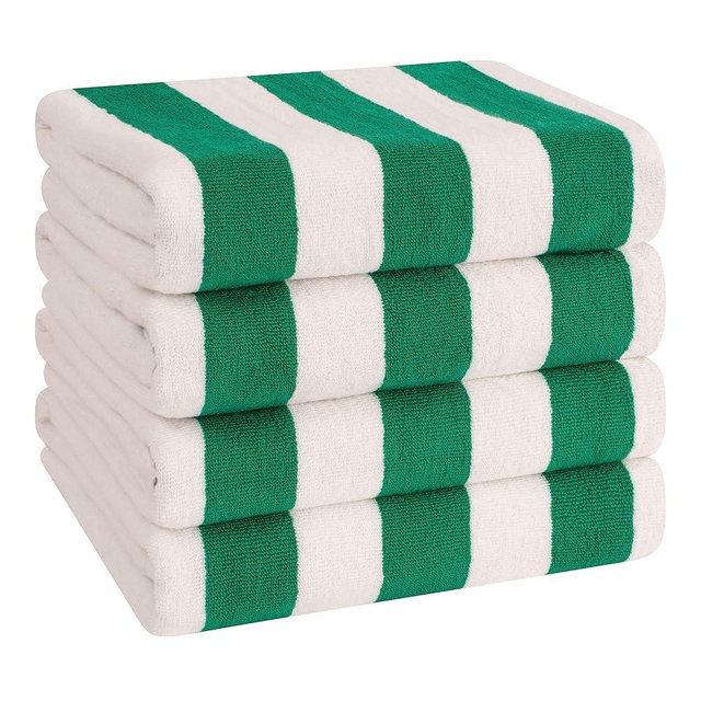 American Soft Linen Cabana Striped Beach Towels, 30x60 inch 4 Piece Oversize Pool Towels, Quick Drying Sand Free Swim Towels, Moss Green