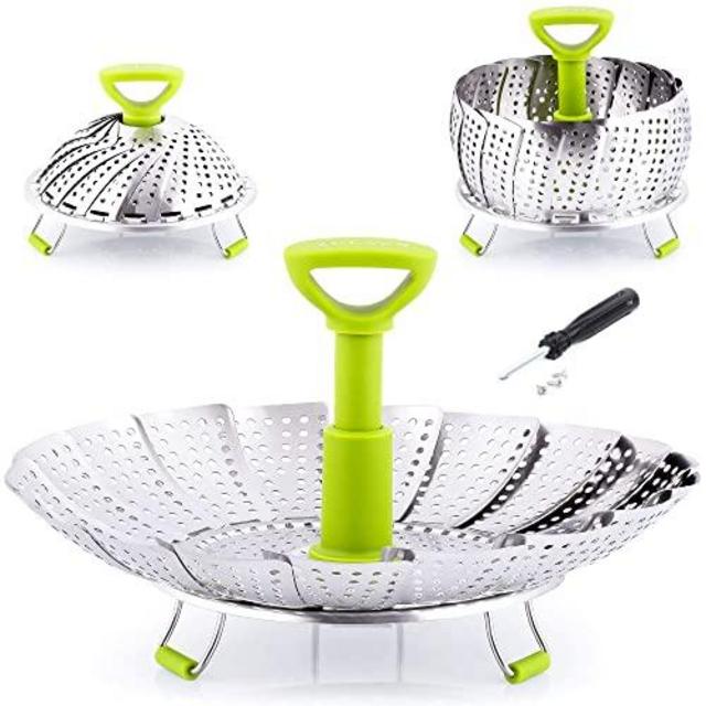 Zulay Adjustable Vegetable Steamer Baskets For Cooking - Foldable Steamer Basket (5.1" to 9") - Expandable Vegetable Steamer Basket Stainless Steel Fits Various Size Pots, Pans, Pressure Cookers