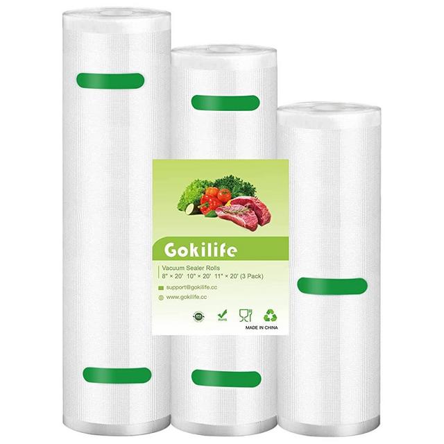 Gokilife Vacuum Sealer Bags, 8" x 20' 10" x 20' 11" x 20' Food Vacuum Bags Rolls 3 Pack, BPA Free, Heavy Duty, Cut to Size Roll for Vac Storage, Meal Prep or Sous Vide