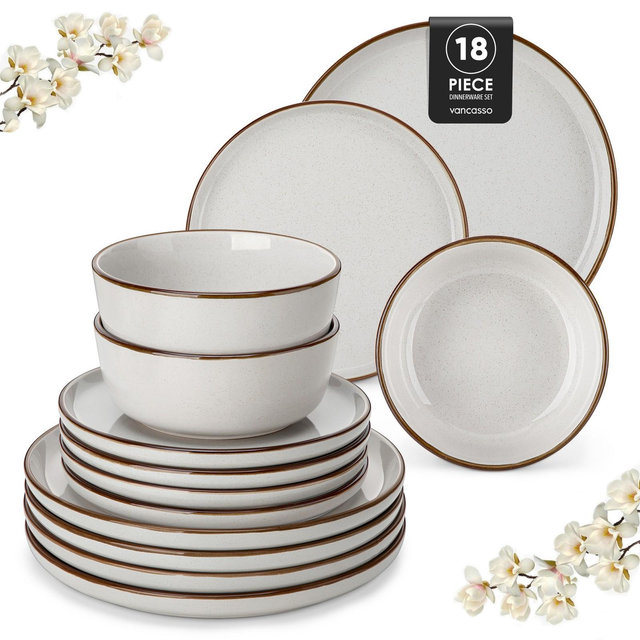vancasso 18-Piece Stoneware Dinnerware Set , Including Dinner/Dessert Plates, Bowls, For 6 People