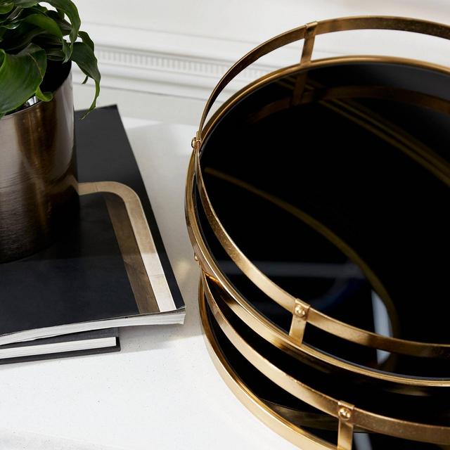 Set of 2 Round Metal Trays with Glass Base Gold/Black - Olivia & May