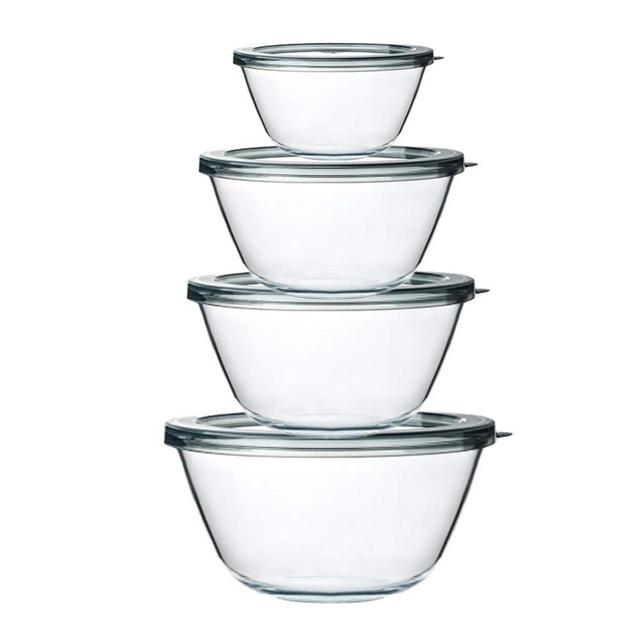 M MCIRCO Glass Mixing Bowls with Lids, 4 Packs Glass Bowl Set, Nesting Bowls for Meal Prep, Food Storage, Glass bowl For Cooking, Baking, BPA-Free, 0.8/1.7/1.6/2.9/4.8 Qt