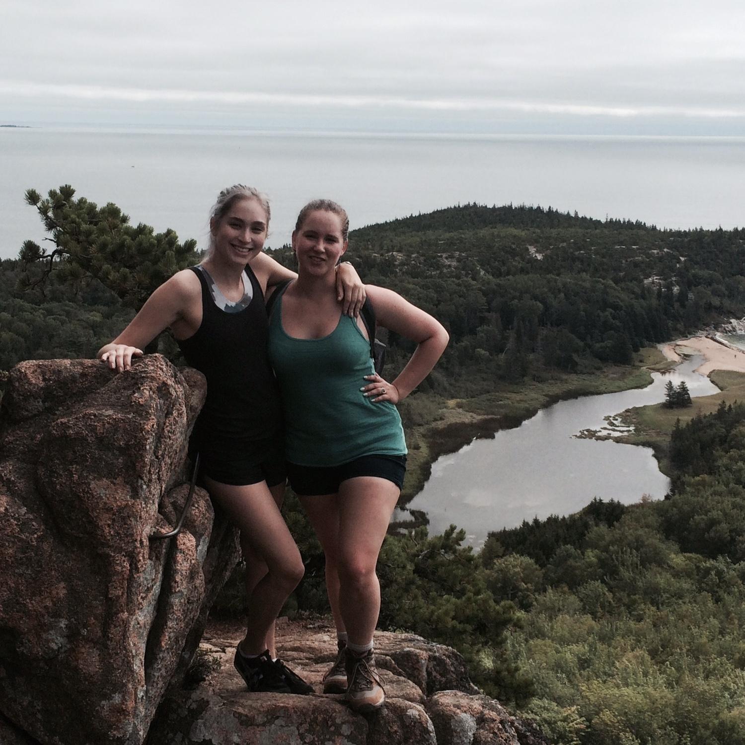 Sisters on a hike in Acadia National Park