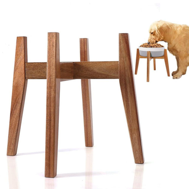 Elevated Dog Bowl Stand, Xlarge Raised Dog Bowl Station for Large Breed Pets, Dog Bowl Holder Fits Up to 11-inches Diameter Bowl, for Water Fountain and Dishes, Acacia Wooden, Stand Only