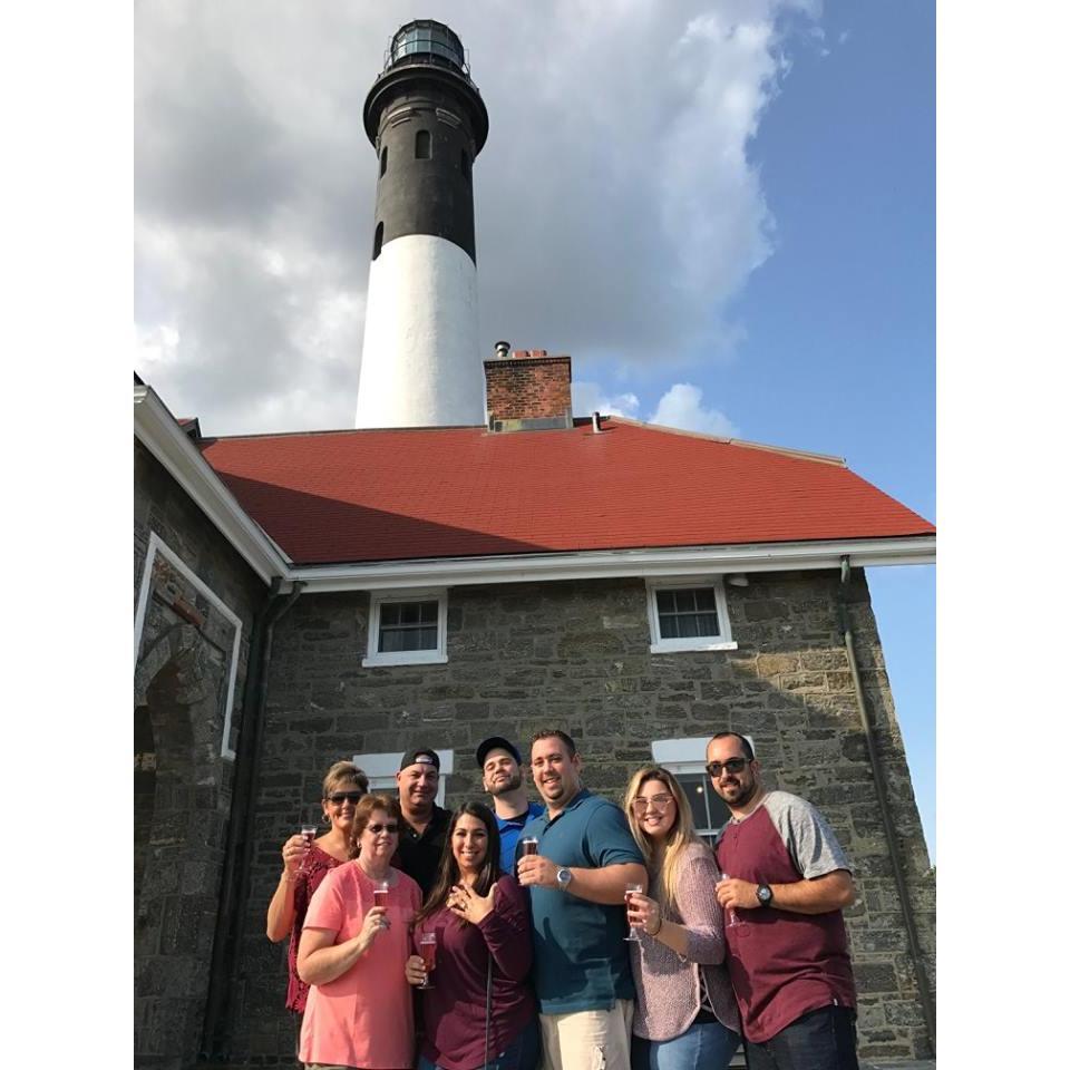 Champagne in front of the lighthouse!