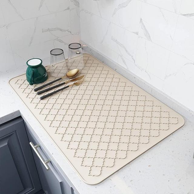 AMOAMI-Dish Drying Mats for Kitchen Counter Heat Resistant Mat Kitchen Gadgets Kitchen Accessories (16" x 24", BEIGE)