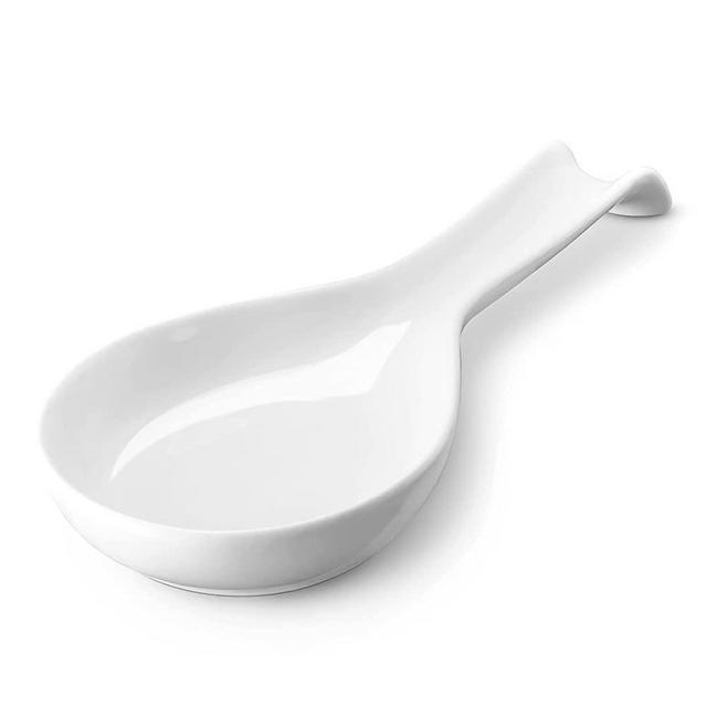 DOWAN Spoon Rest for Stove Top, 9.8 Inch Large White Spoon Holder, Ceramic Spoon Rest for Kitchen Counter, Spatula Ladle Spoon Utensil Holder, Kitchen Accessories For Utensils, White
