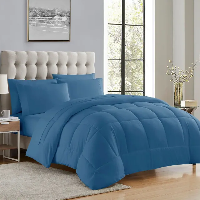 Bed-in-A-Bag Solid Color Comforter & Sheet Set Soft All Season Bedding, Queen, Denim