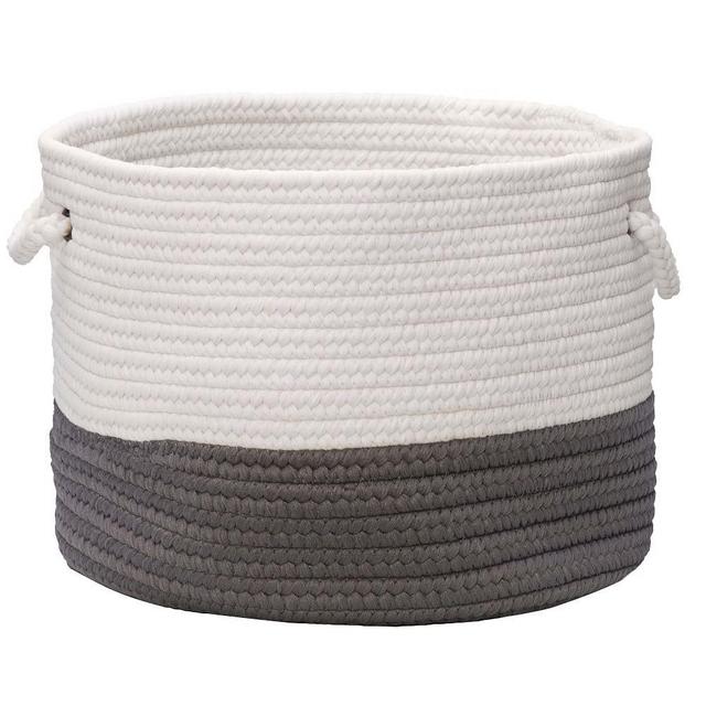 Round Banded Indoor/Outdoor Woven Basket, Grey/White, 20"x20"x16"