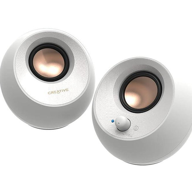 Creative Pebble V3 Minimalistic 2.0 USB-C Desktop Speakers with USB Audio, Clear Dialog Enhancement, Bluetooth 5.0, 8W RMS with 16W Peak Power, USB-A Converter Included (White)