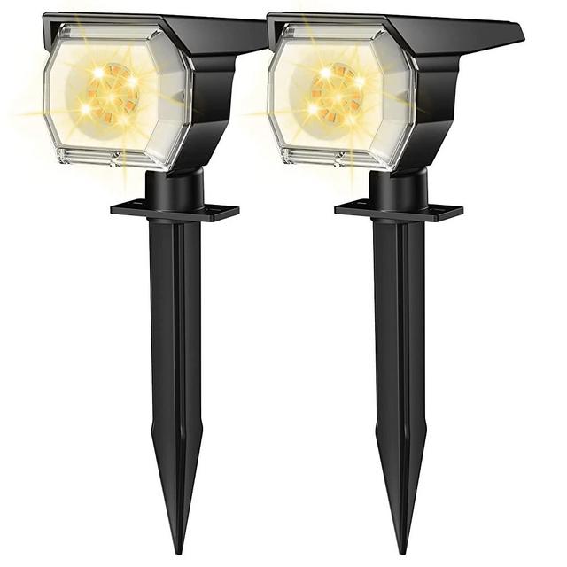 EIUIO Solar Outdoor Lights, Solar Lights Outdoor Waterproof, Solar Spot Lights Outdoor with Auto On/Off and 3 Lighting Modes, Outdoor Lights for Garden Decor, Outdoor Decor, 2 Pack(Warm White)