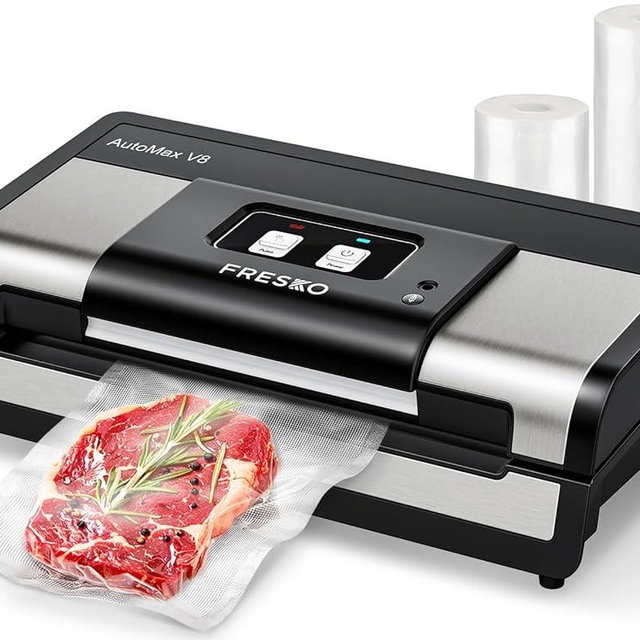 FRESKO Automatic Vacuum Sealer Machine, 140 Watts, with Dry/Moist Food Detection, 2 Rolls Bag (AutoMax V8)