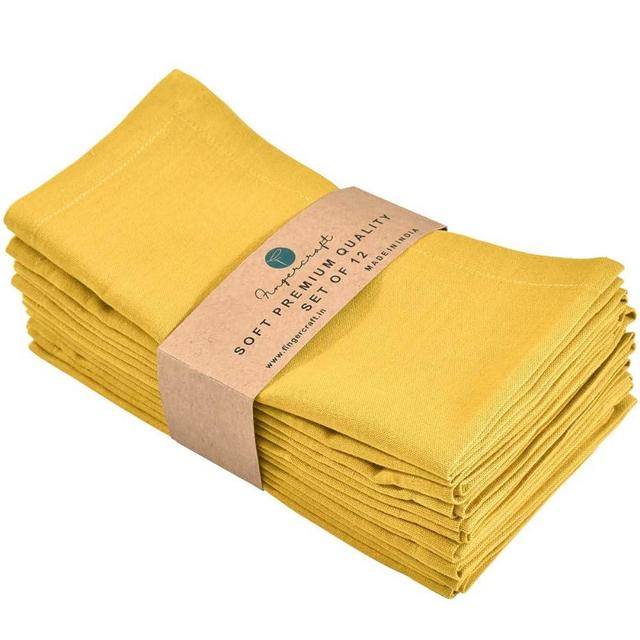 Dinner Cloth Napkins Yellow in Cotton Linen Blend Fabric 12 Pack, Premium Quality, Mitered Corners for Every Day Use Napkins are Pre Shrunk and Good Absorbency Easter Special Color (Yellow)