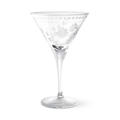 Vintage Etched Martini Glasses, Set of 4