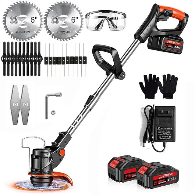 Cordless Weed Wacker, Electric Weed Trimmer Battery Powered with 2X 21V 4.0Ah Batteries, 3 in 1 Blades Types of Blades, Stringless Grass Trimmer/Lawn Edger/Brush Cutter for Garden and Yard